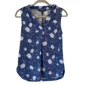 Charter Club Navy Floral Sleeveless Blouse